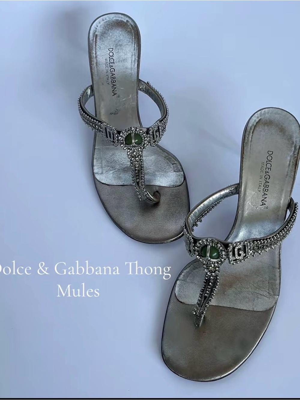 Dolce & Gabbana Silver Jeweled Thong Mules EU37.5 US7.5